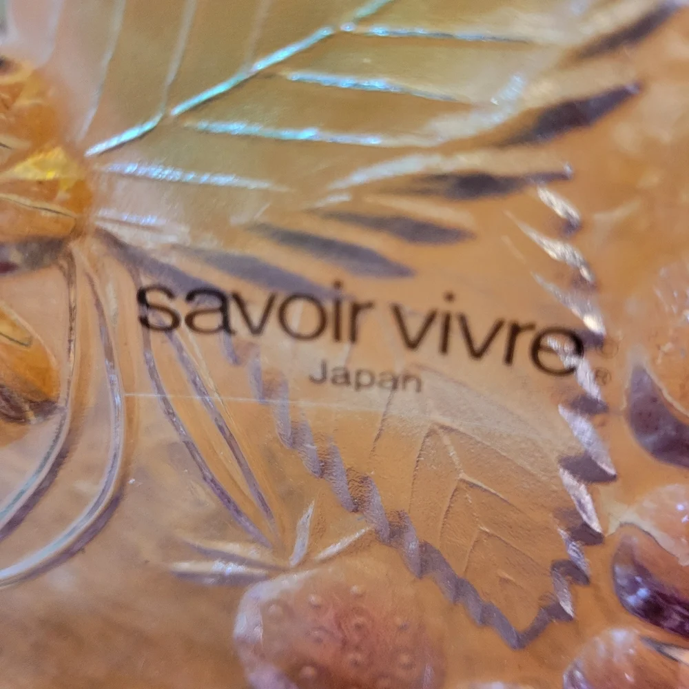 Savoir Vivre  Japanese crystal serve bowl with fruits & leaves 14 in x 11.5 in